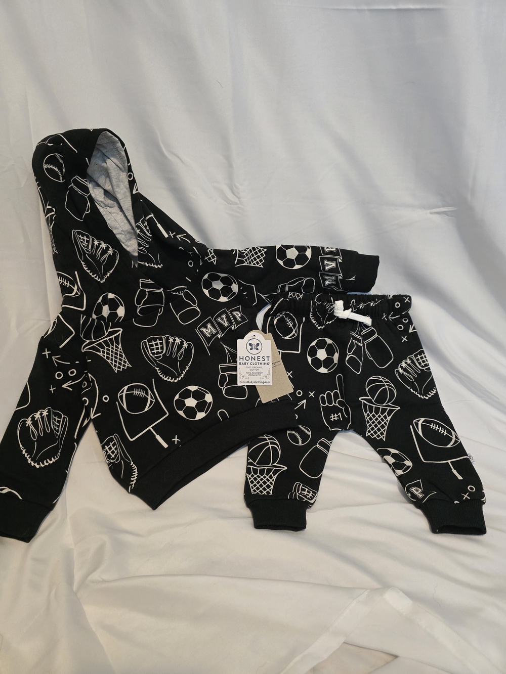 Honest Kids Black Sports Print Hoodie & Jogger Set